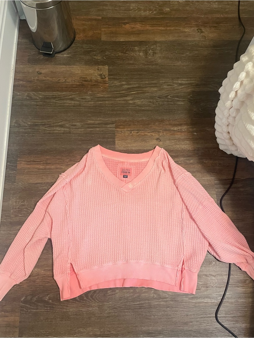 American Eagle Outfitters Light Pink V-Neck Waffle Knit Pullover